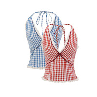 Heavy Plaid Lace Halter Top - Thumbnail 1