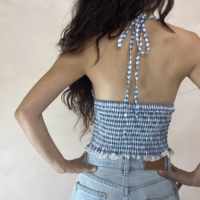 Heavy Plaid Lace Halter Top - Thumbnail 3