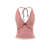 Heavy Plaid Lace Halter Top - Thumbnail 6