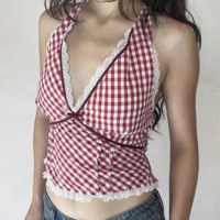 Heavy Plaid Lace Halter Top - Thumbnail 8