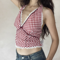 Heavy Plaid Lace Halter Top - Thumbnail 9