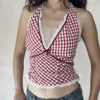 Heavy Plaid Lace Halter Top - Thumbnail 2