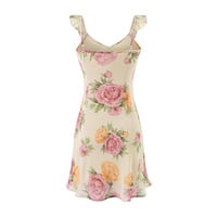 Floral contrast color small fresh V-neck lace mesh splicing flying sleeve dress - Thumbnail 1