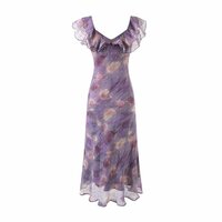 Summer holiday casual purple printed ruffle dress - Thumbnail 2