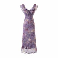 Summer holiday casual purple printed ruffle dress - Thumbnail 1