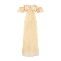 One-shoulder ruffled lace patchwork waist dress fishtail maxi dress - Thumbnail 1