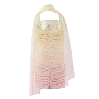 Gradient Pleated Tube Dress with Scarf Draped Neck Halter Dress - Thumbnail 2