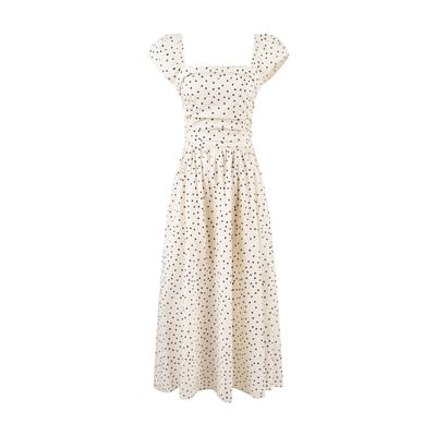 Square-neck polka-dot slip dress with small flying sleeves