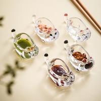 5pcs cute cat crystal glass seasoning dipping dish chopstick holder - Thumbnail 1