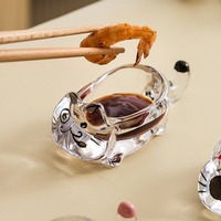 5pcs cute cat crystal glass seasoning dipping dish chopstick holder - Thumbnail 2