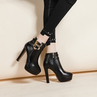 Thick heel belt buckle waterproof platform ankle boots Martin boots - Thumbnail 4