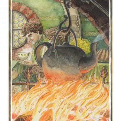 Tolkien a4 artprint: "the fire at bag end"