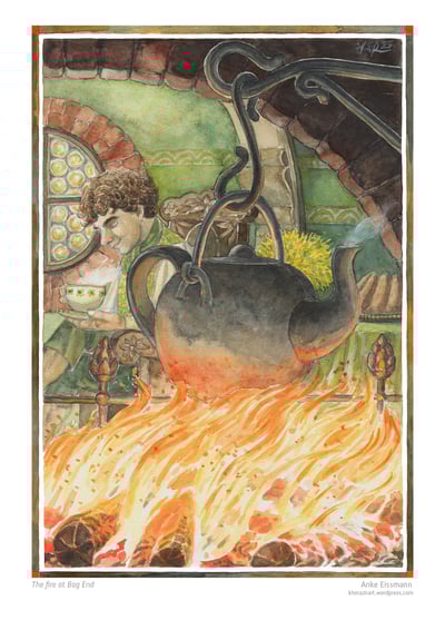 Tolkien A4 Artprint: "The fire at Bag End"