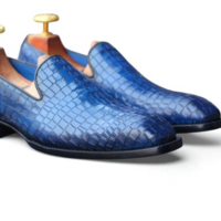 Crafted Leather Classic Blue Crocodile/Alligator Leather Loafers Dress Shoes - Thumbnail 4