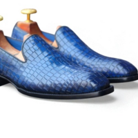Crafted Leather Classic Blue Crocodile/Alligator Leather Loafers Dress Shoes - Thumbnail 5