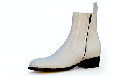 Crafted Leather White Patent Leather Ankle High Side Zipper Jodhpur Boot