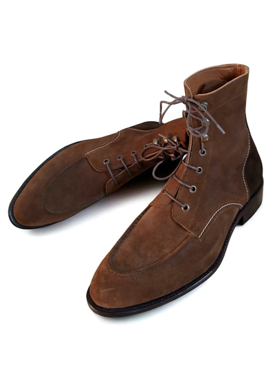 Crafted Leather Brown Suede Leather Ankle High Lace up Dress Boot