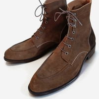 Crafted Leather Brown Suede Leather Ankle High Lace up Dress Boot - Thumbnail 1