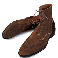 Crafted Leather Brown Suede Leather Ankle High Lace up Dress Boot - Thumbnail 2