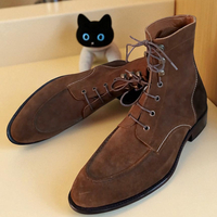 Crafted Leather Brown Suede Leather Ankle High Lace up Dress Boot - Thumbnail 3