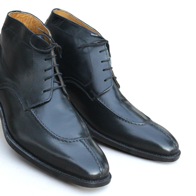 Crafted leather classic handmade black calf leather chukka boot