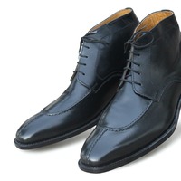 Crafted Leather Classic Handmade Black Calf Leather Chukka Boot - Thumbnail 1