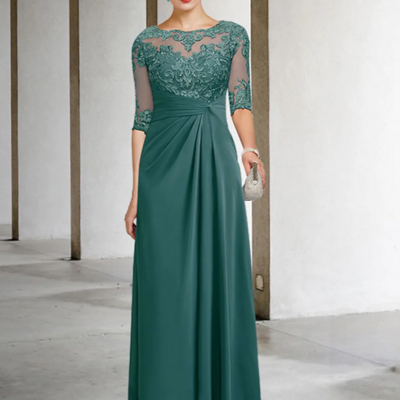 Gorgeous beach chiffon mother of bride dresses with 3/4 sleeve lace 