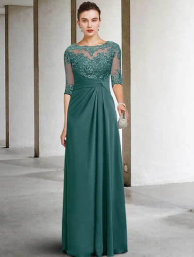 Gorgeous Beach Chiffon Mother of Bride Dresses with 3/4 Sleeve Lace 
