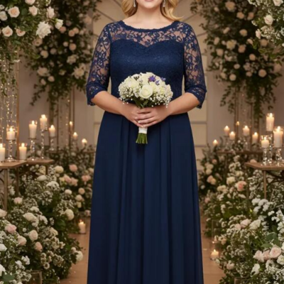Simple navy blue lace mother of the bride/groom dress formal prom dress