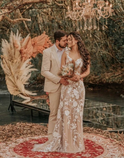 Sexy Champagne Tulle Bridal Dress Wedding Dress With Appliques