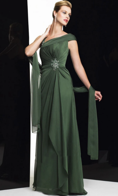 Sheath Sage Green Pleat Chiffon Mother of Bride/Groom Dresses With Beading