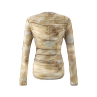 Tie-dye printed personalized off-shoulder long-sleeved mesh T-shirt - Thumbnail 1