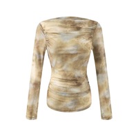 Tie-dye printed personalized off-shoulder long-sleeved mesh T-shirt - Thumbnail 2