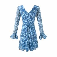 Sexy V-neck tie waist flared sleeve short dress - Thumbnail 3