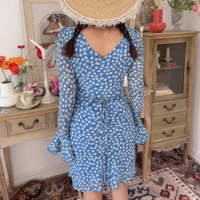 Sexy V-neck tie waist flared sleeve short dress - Thumbnail 4