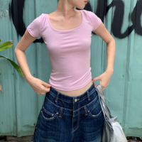 Reversible backless beaded t-shirt with short sleeves - Thumbnail 2