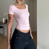 Reversible backless beaded t-shirt with short sleeves - Thumbnail 3