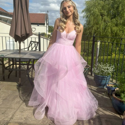 Sweetheart pink tulle straps layers long party dresses - Thumbnail 1