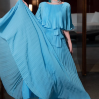 A-line Blue Chiffon Long Wedding Party Dress - Thumbnail 2