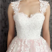 Scoop A-Line Open Back Ombre Wedding Dress with Lace Appliques - Thumbnail 1