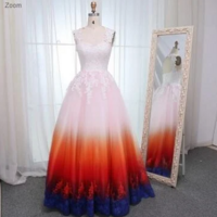 Scoop A-Line Open Back Ombre Wedding Dress with Lace Appliques - Thumbnail 2