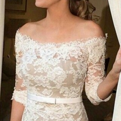 Mermaid half sleeve lace wedding dresses