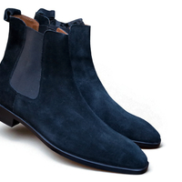 Crafted Leather Classic Handmade Black Suede Leather Chelsea Boot - Thumbnail 1