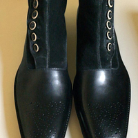 Crafted Leather Men Classic Black Calf Black Suede Leather Ankle High Button Dress Boot - Thumbnail 1