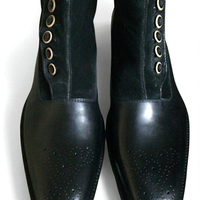 Crafted Leather Men Classic Black Calf Black Suede Leather Ankle High Button Dress Boot - Thumbnail 2