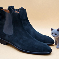 Crafted Leather Classic Handmade Black Suede Leather Chelsea Boot - Thumbnail 3