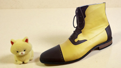 Crafted Leather Classic Handmade Yellow Dark Brown Leather Ankle High Lace up Dress Boot