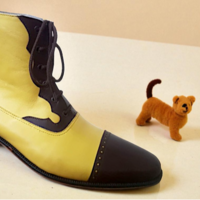 Crafted Leather Classic Handmade Yellow Dark Brown Leather Ankle High Lace up Dress Boot - Thumbnail 1