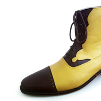 Crafted Leather Classic Handmade Yellow Dark Brown Leather Ankle High Lace up Dress Boot - Thumbnail 2