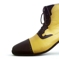 Crafted Leather Classic Handmade Yellow Dark Brown Leather Ankle High Lace up Dress Boot - Thumbnail 4